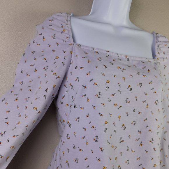 Wild Fable Lavender Floral Square Neck Long Sleeve Top Size Large - Picture 3 of 7